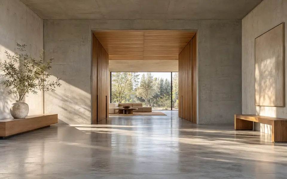 Architektonischer Innenraum mit klaren Linien und Tageslicht